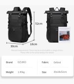 OZUKO 9761 Rolltop Waterproof Backpack with Expandable 38L Capacity and Laptop Compartment for Travel and Outdoor Use - Image 6