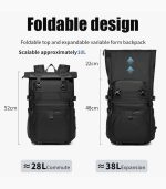 OZUKO 9761 Rolltop Waterproof Backpack with Expandable 38L Capacity and Laptop Compartment for Travel and Outdoor Use - Image 7