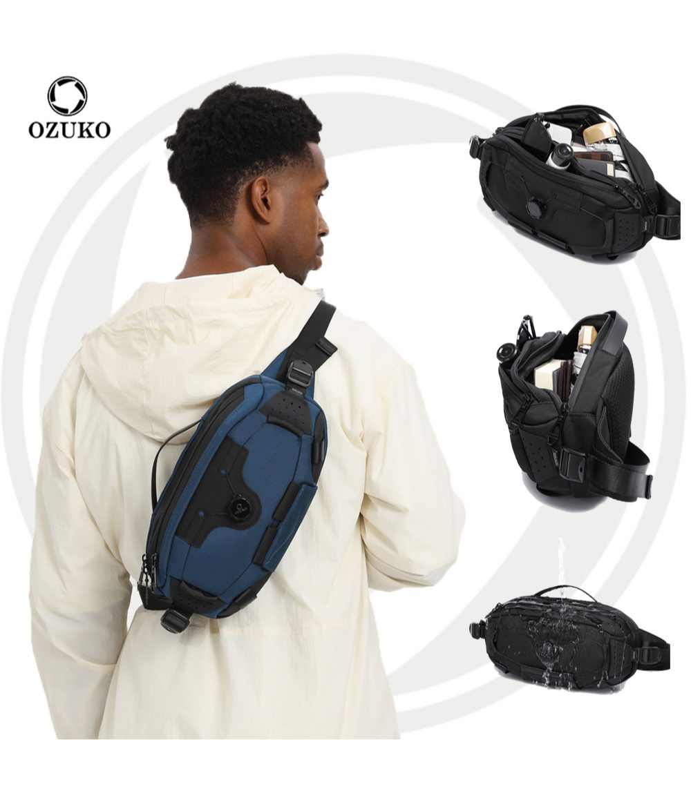 OZUKO-9825-Mini-Sling-Bag OZUKO 9825 Mini Sling Bag – Water-Resistant Chest Bag with Rotating Compression for Travel & Daily Use - Image 1