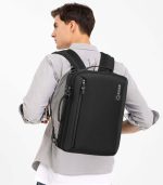 OZUKO 9490 Water-Resistant City Briefcase Messenger Backpack With Side Fully Open 90 Degree and Chest Buckle - Image 9